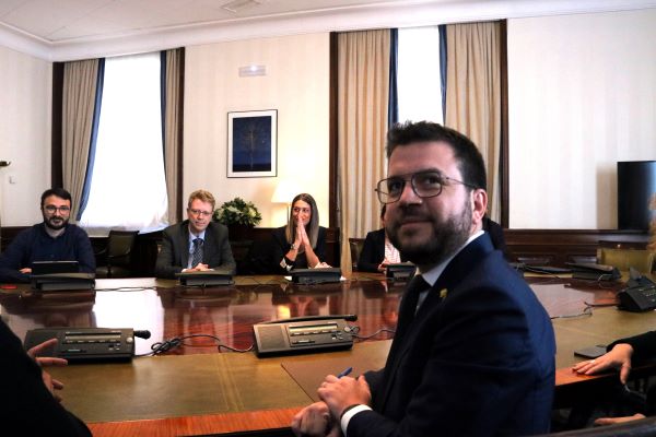 Catalan president Pere Aragonès at a meeting in Madrid with members of other political parties that have been spied on